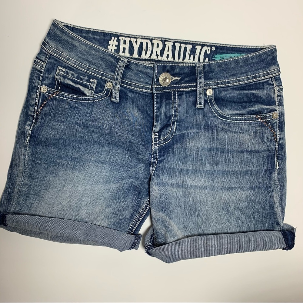 VTG Hydraulic blue jean shorts with jeweled pockets size 5/6 - Picture 2 of 12